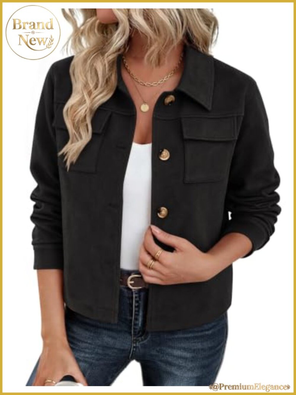 Faux Suede Cropped Shacket Button Up Loose Fit Casual Jacket